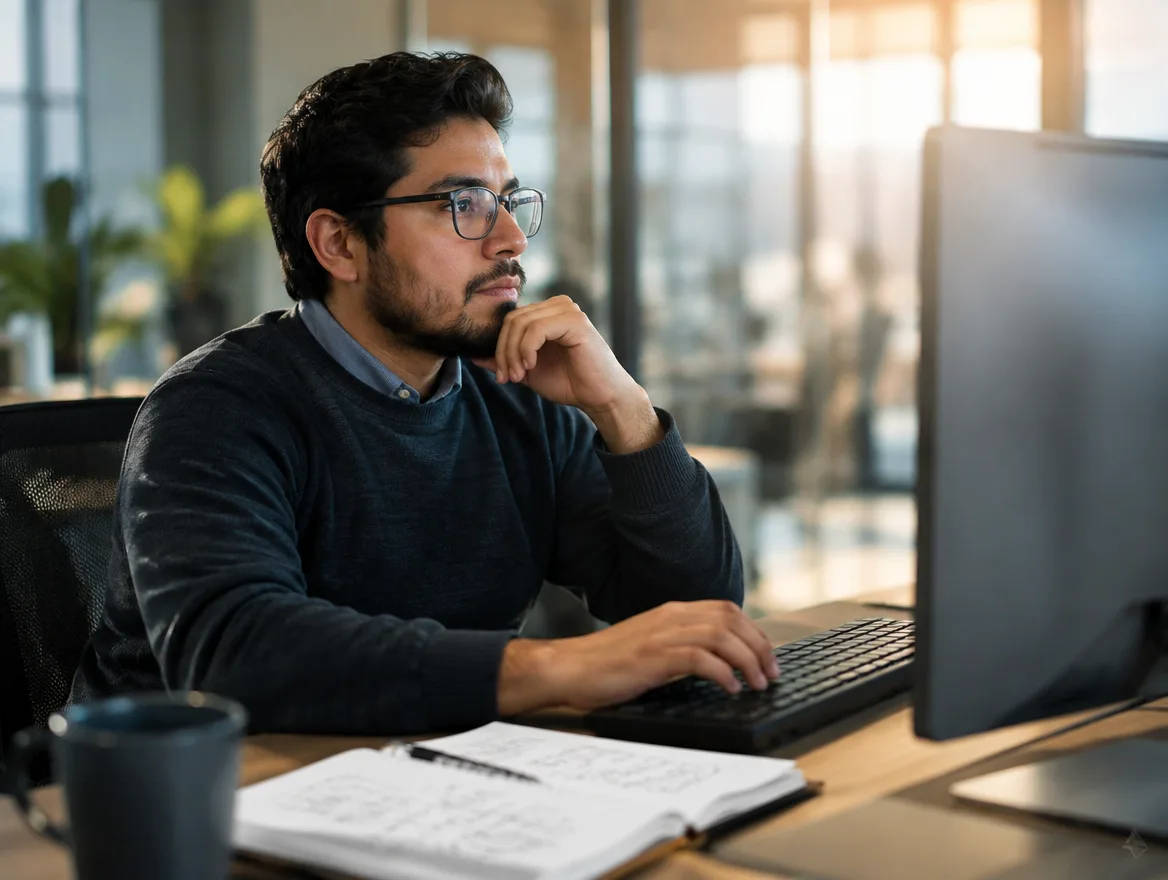Ingeniero de Empau revisando a fondo un sistema existente en la oficina